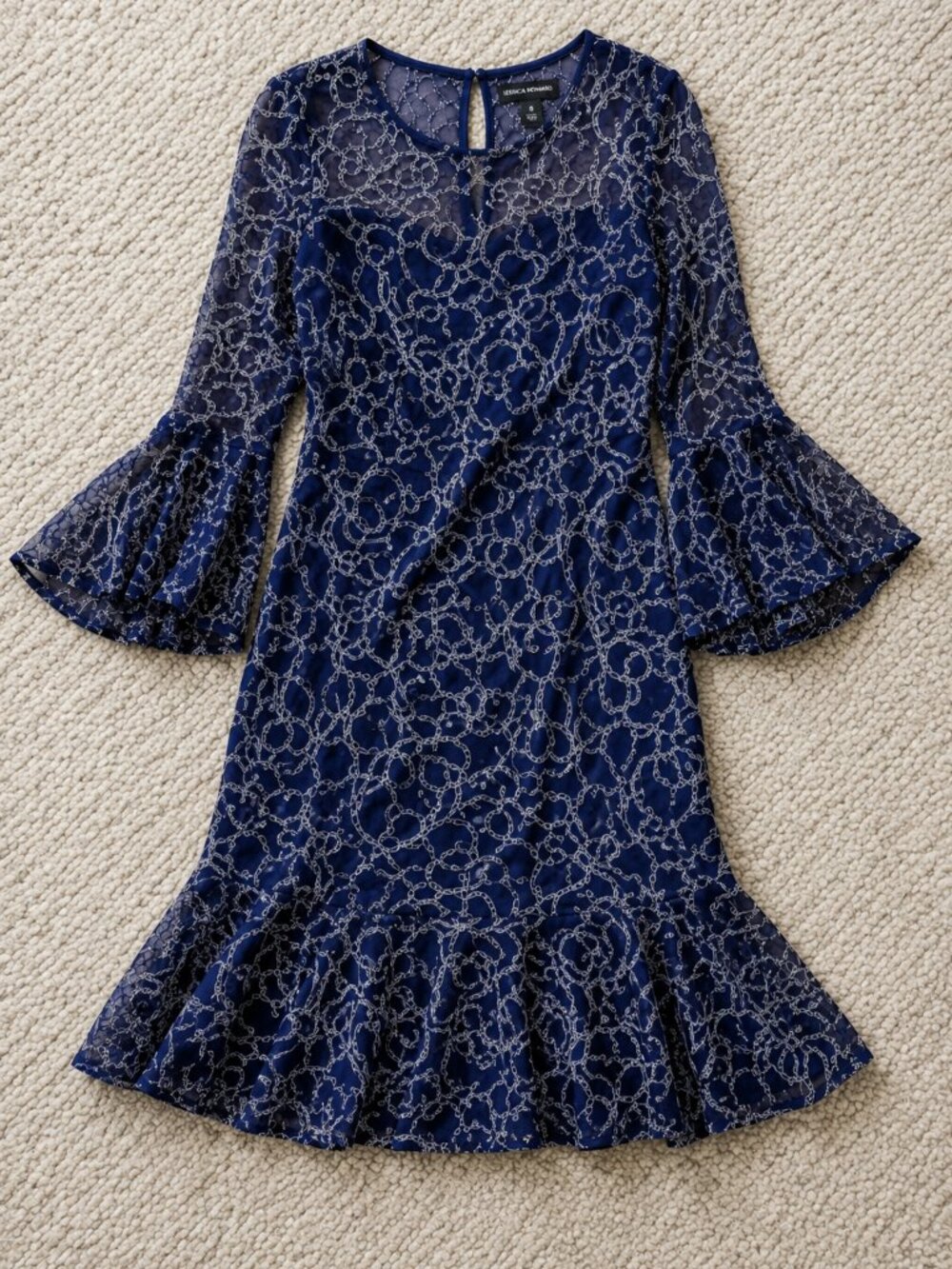 Jessica Howard Illusion-Yoke Flounce-Hem Mini Dress Size 8 Blue NWT Party Date - Picture 7 of 8